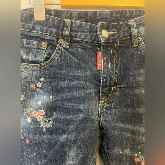 Dsquared2 y2k embroidered  floral capri blue jeans us size 2 2000s Paris hilton - Picture 3 of 14